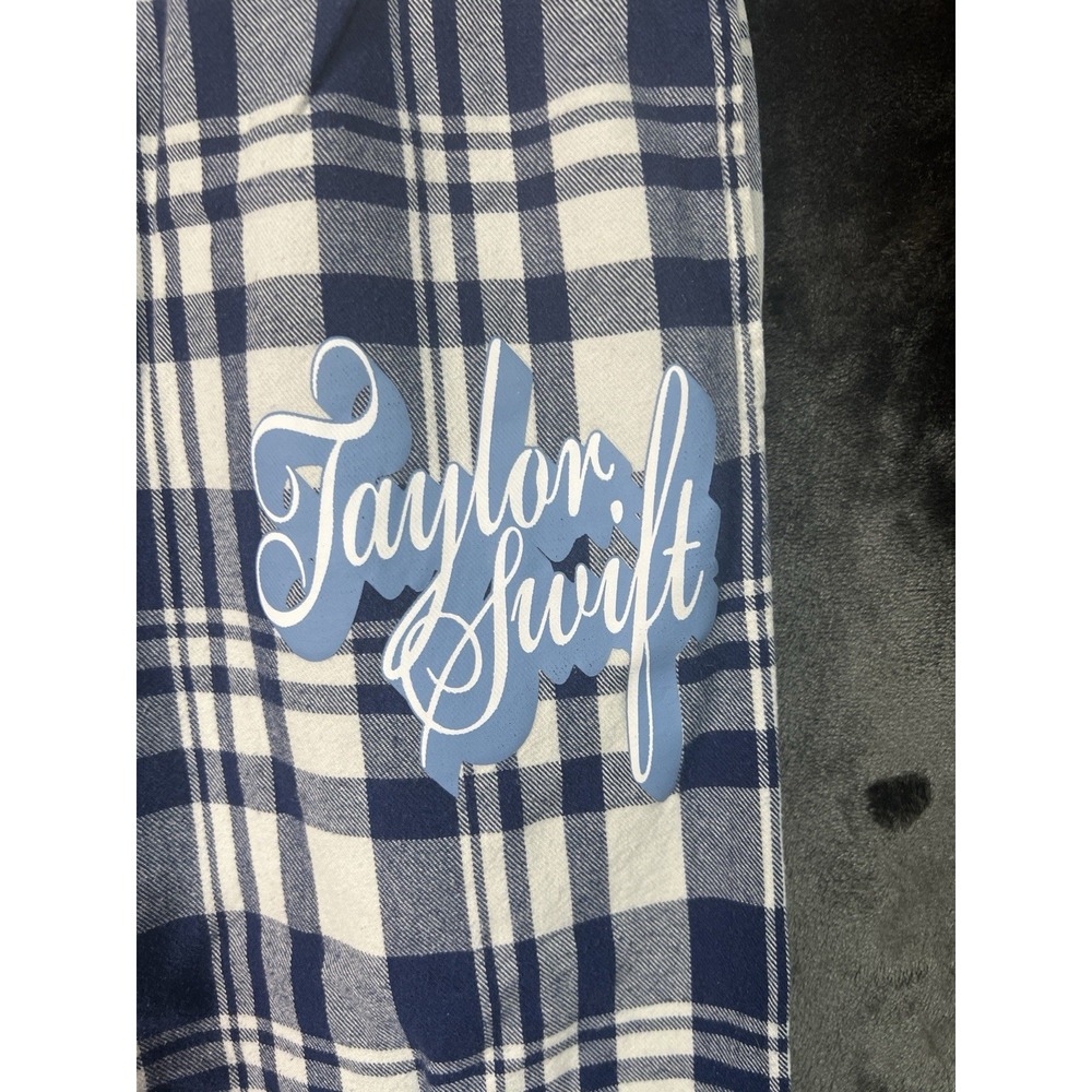 Taylor Swift Fearless‎ Pajama Pants Medium Blue Plaid Lounge Sleepwear